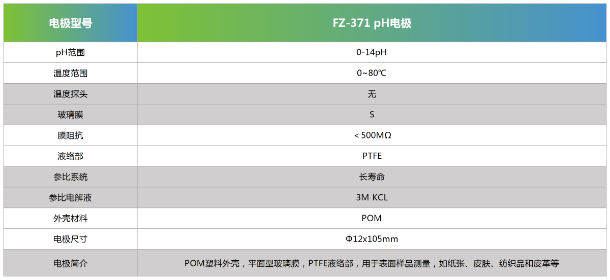 FZ-371 pH电极参数