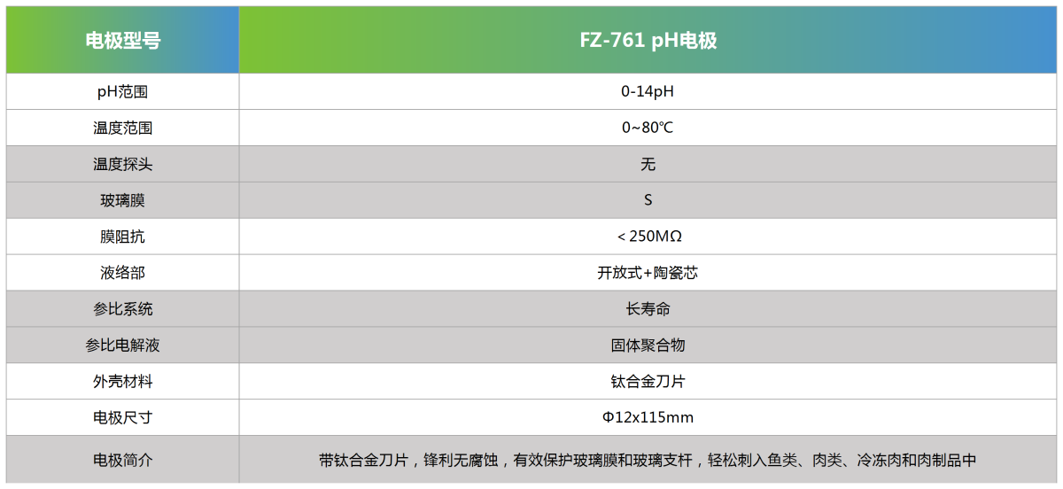 FZ-761 pH电极参数