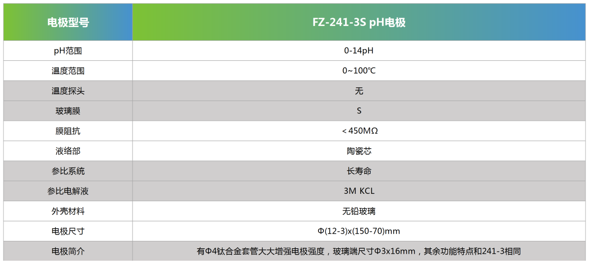 FZ-241-3S pH电极参数